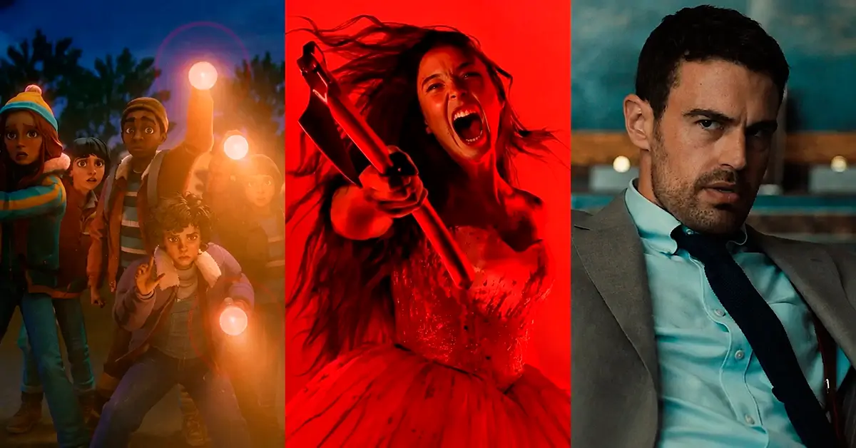 Séries em destaque com cenas de Stranger Things: Histórias de 85, produção de terror e drama policial entre os lançamentos de setembro de 2026