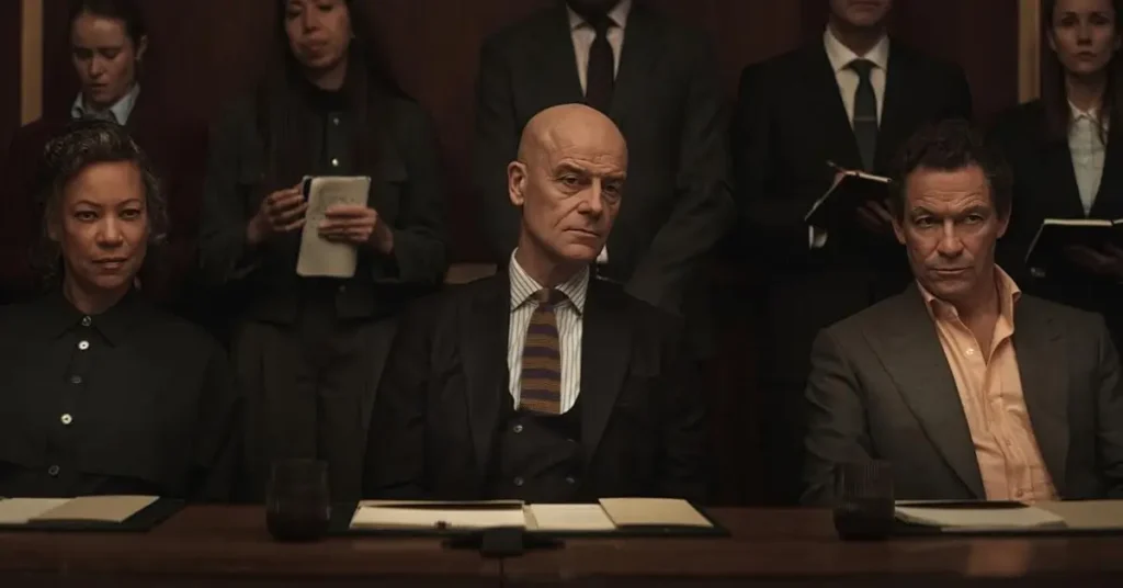 Nina Sosanya, Pip Torrens e Dominic West em cena da série War (2026)