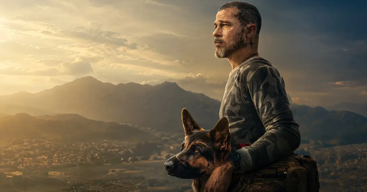 Coração Selvagem: Brad Pitt e cão de guerra em cenário montanhoso