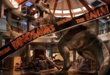 Cena de Jurassic Park com Tiranossauro Rex, filme que marcou a bilheteria de Jurassic Park