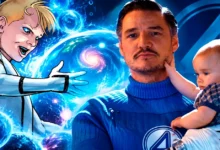 Franklin Richards e Reed Richards em Quarteto Fantástico: Primeiros Passos, com referência aos poderes de criação de universos
