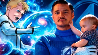 Franklin Richards e Reed Richards em Quarteto Fantástico: Primeiros Passos, com referência aos poderes de criação de universos