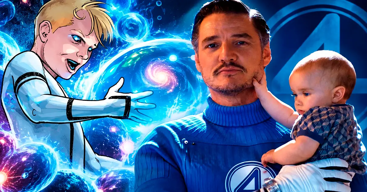 Franklin Richards e Reed Richards em Quarteto Fantástico: Primeiros Passos, com referência aos poderes de criação de universos