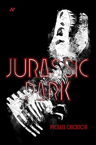 Capa do livro Jurassic Park, de Michael Crichton, com esqueleto de dinossauro
