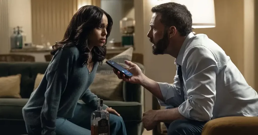 Ben Affleck e Kerry Washington conversam em cena de Sobrevivência (2026)