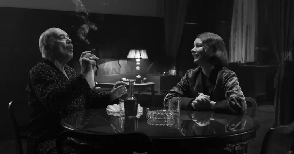 Hanns Zischler como Thomas Mann e Sandra Hüller como Erika Mann em A Terra do Meu Pai (Fatherland), filme de Paweł Pawlikowski e possível candidato ao Oscar 2027.