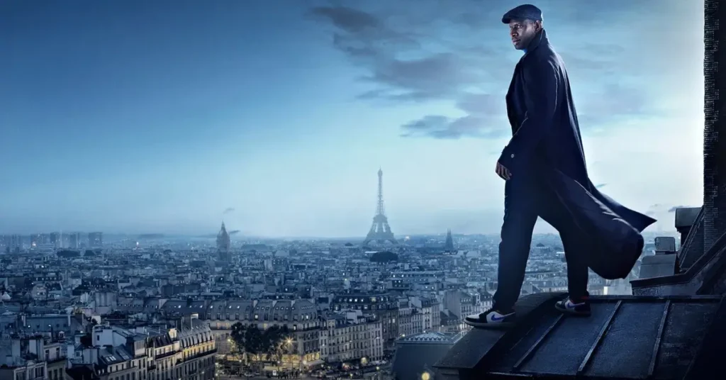 Assane Diop interpretado por Omar Sy observa Paris na quarta parte de Lupin