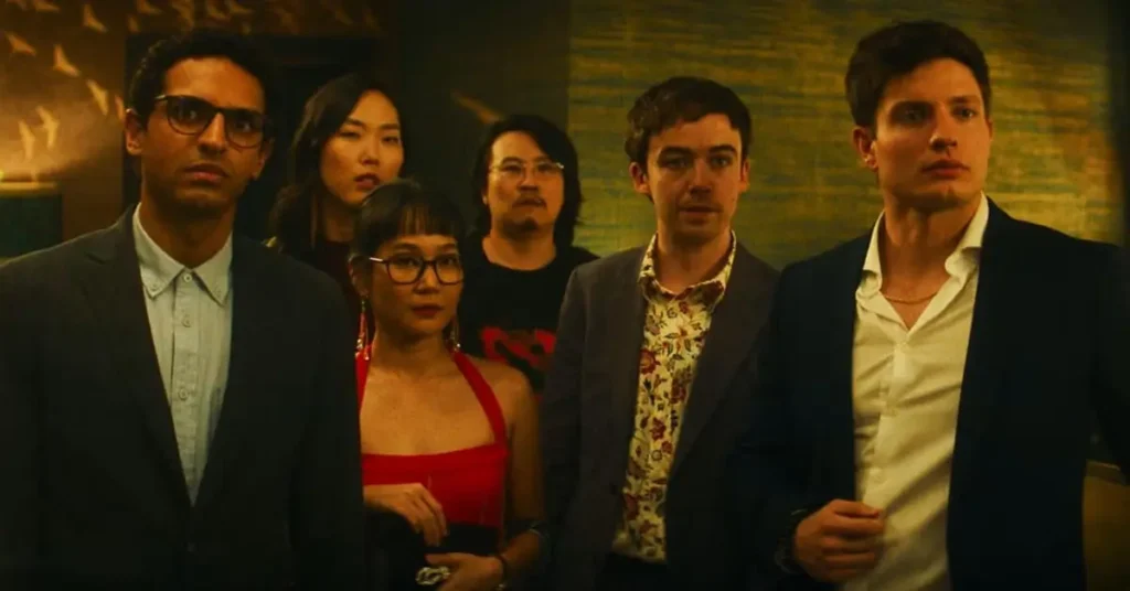 Naomi Okada, Alex Lawther, Karan Soni, Madison Hu, Matt Rife e Eugene Youn no elenco de Os Altruístas (2026), minissérie da Netflix.
